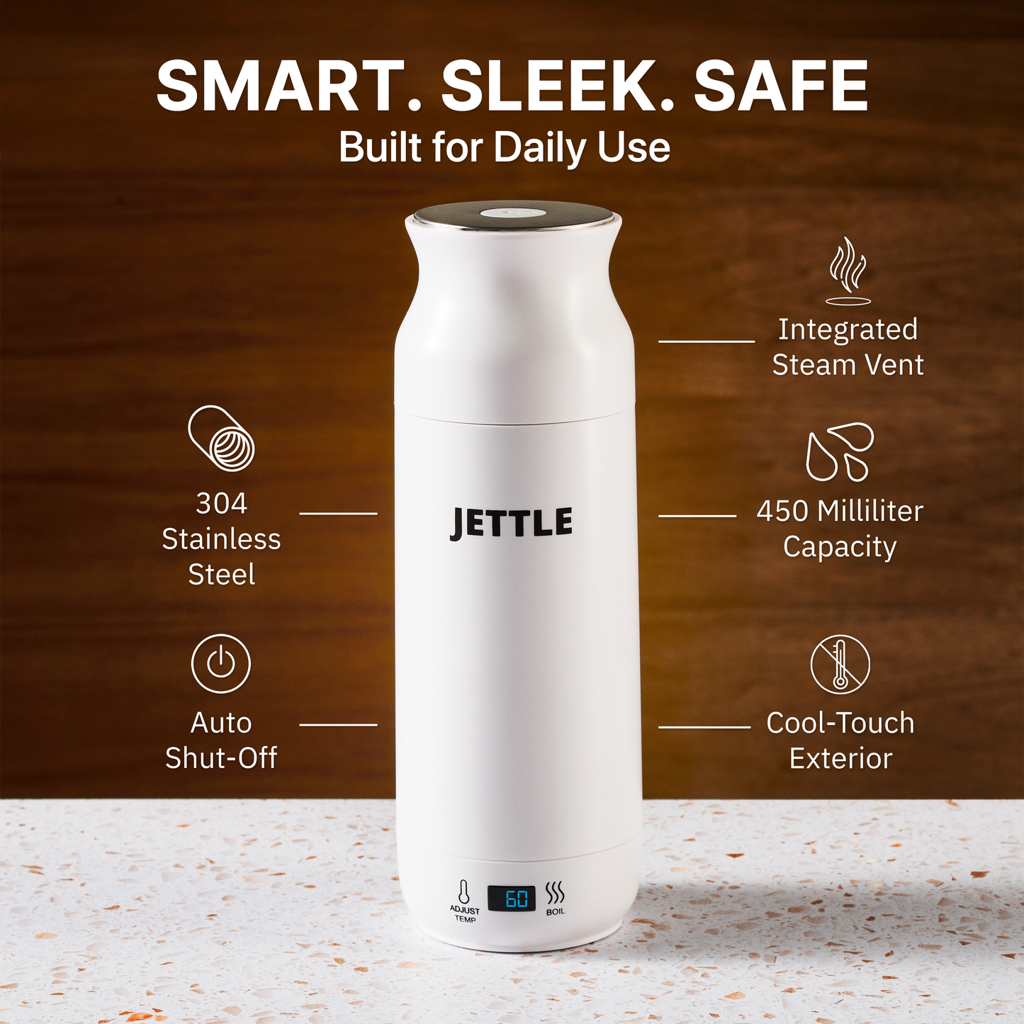 Jettle Travel Electric Kettle 450ml – Portable Hotel Kettle with 12 Temperature Presets, LED Display & Auto Shut-Off