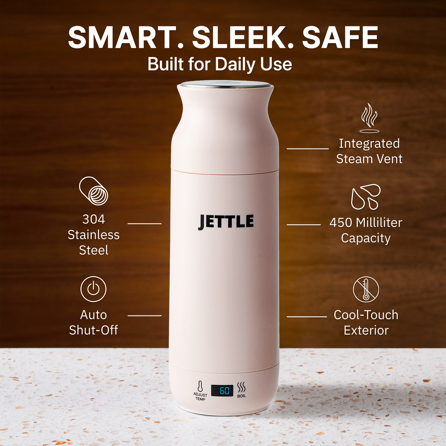 Jettle Travel Electric Kettle 450ml – Portable Hotel Kettle with 12 Temperature Presets, LED Display & Auto Shut-Off