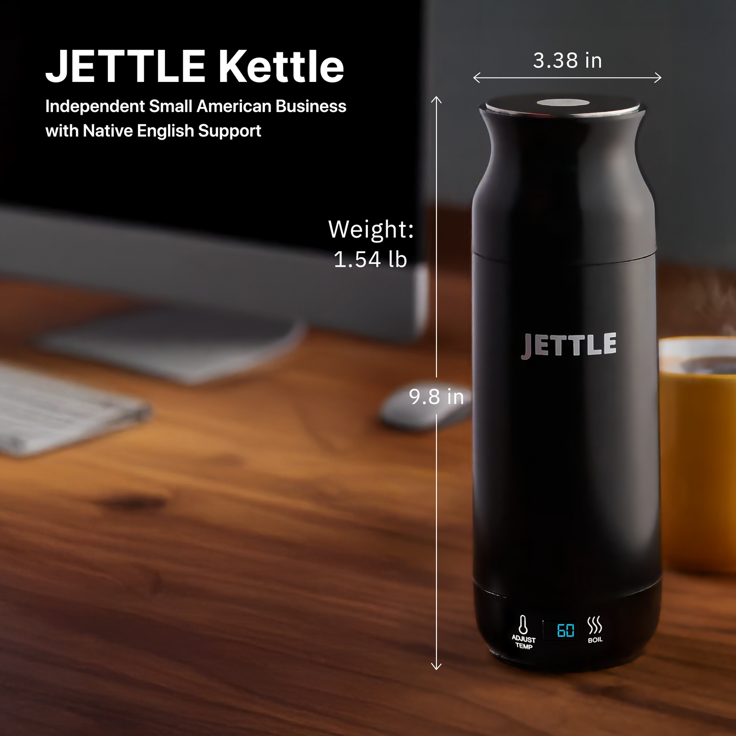 Jettle Travel Electric Kettle 450ml – Portable Hotel Kettle with 12 Temperature Presets, LED Display & Auto Shut-Off