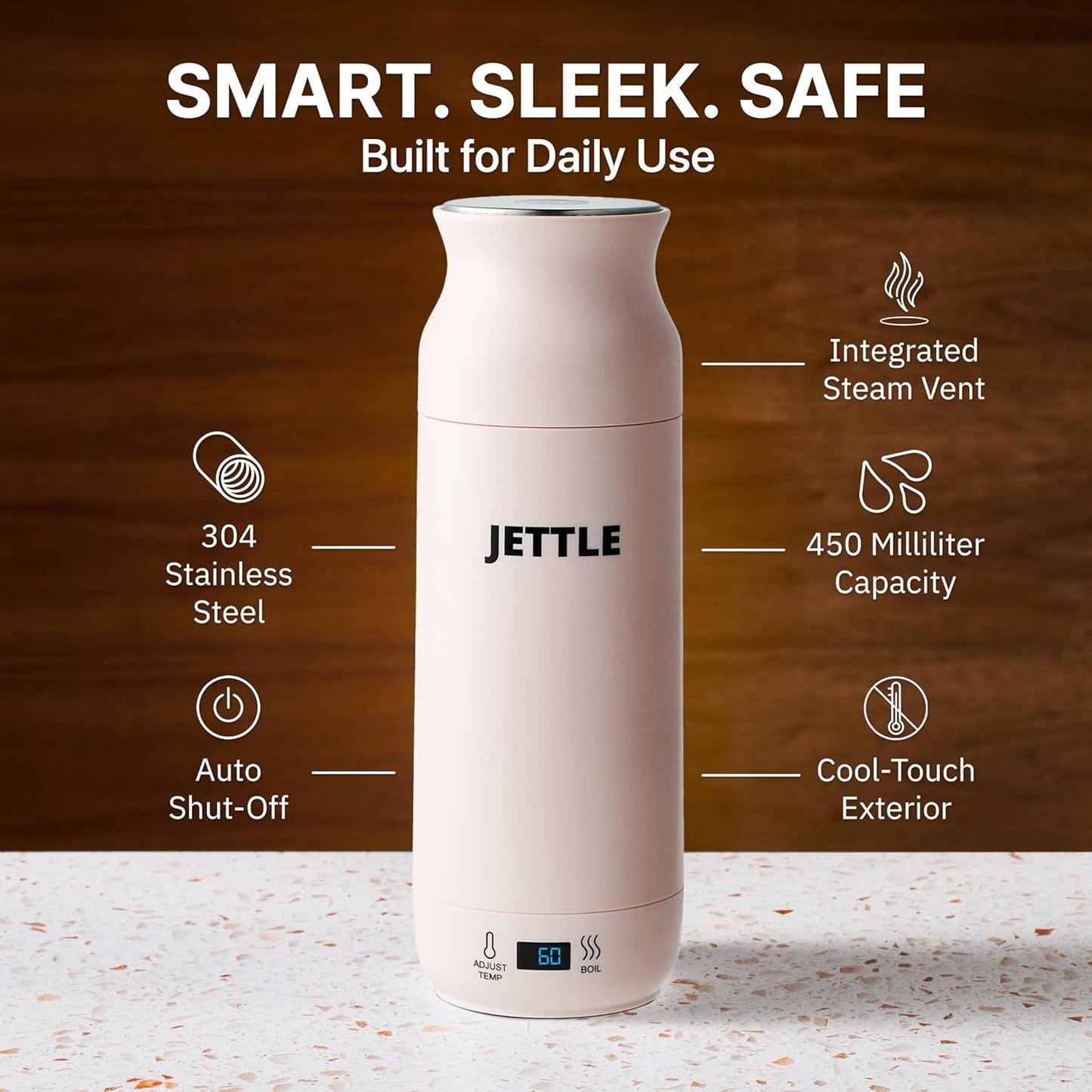 Jettle™ Travel Electric Kettle 450ml – Portable Water Boiler for Coffee, Tea & Hot Water with LED Display, Temperature Control & Auto Shut-Off